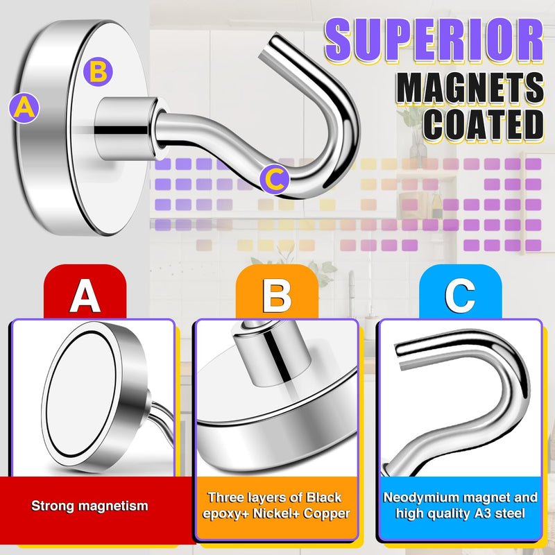 TRYMAG Strong Magnetic Hooks, 80Lbs+ Super Heavy Duty Magnetic Hooks for Cruise Cabins, 6 Pack Metal Magnetic Hooks for Hanging, Earth Magnets with Hooks for Refrigerator, Storage, Grill, and Kitchen