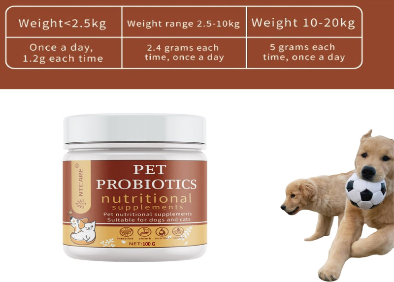 Probiotic Powder for Dogs & Cats. Probiotics for Digestive Health, Immune Support, Diarrhea, Gas, Itching & Seasonal Allergies. with Digestive Enzymes & Prebiotics, Veterinarian Formulated, 100g