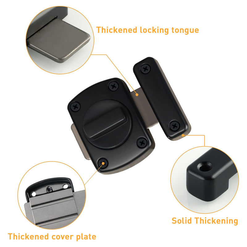 Alise Gate Latch Slide Bolt Latches Lock,Medium Size Safety Double Sided Rotate Gate Hardware for Storage Box, Cabinet,Shed Door, Black,63mmx55m MS220E-B Medium Size