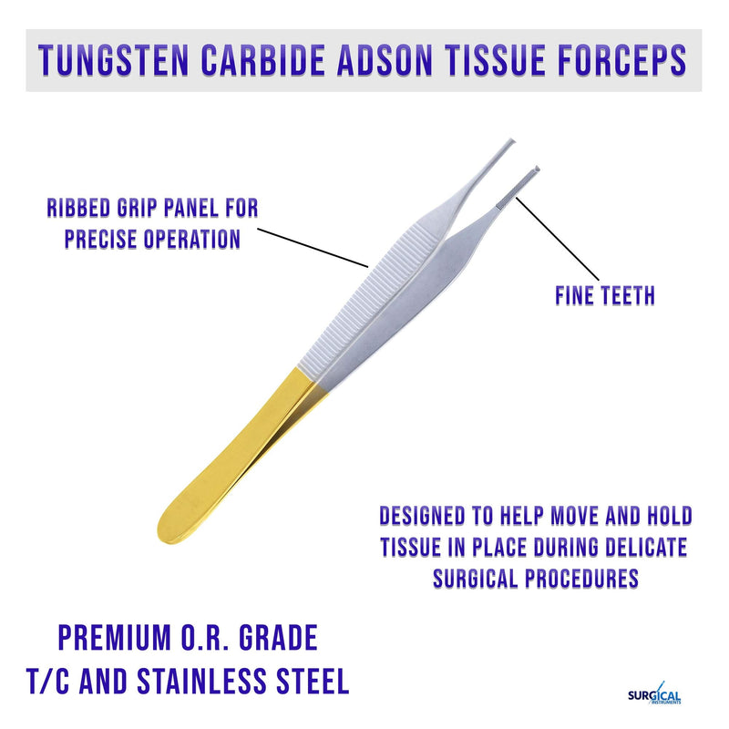 SURGICAL ONLINE Adson Tissue Forceps 6 Inch 1 X 2 Tungsten Carbide Rat Tooth Configuration Surgical Dental