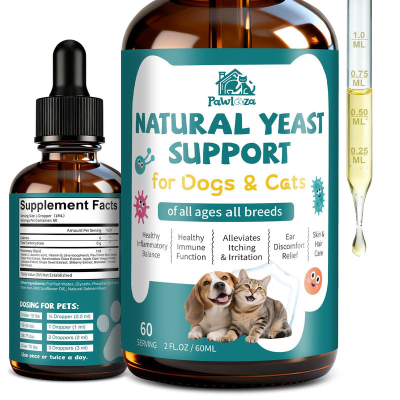 Yeast Infection Treatment for Dogs & Cats, Supports Healthy Itch, Inflammation, Irritation & Allergy Relief, Dog Ear Infection Treatment, Skin & Hair Care, Safe Natural & Effective Drops