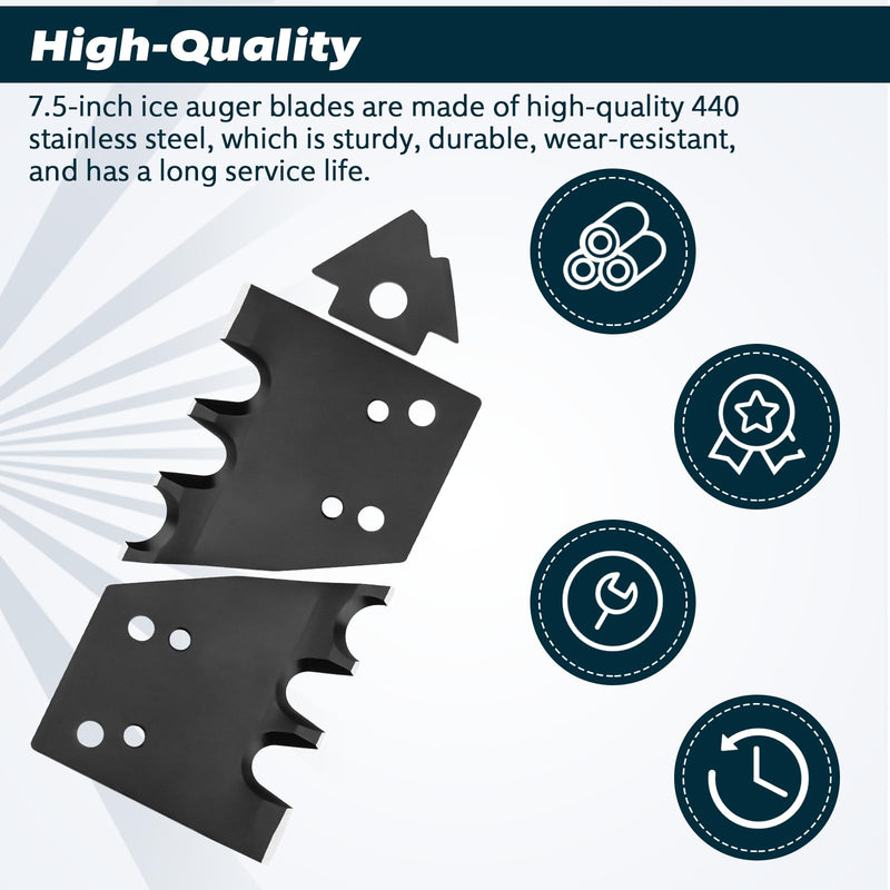 7.5 Inch Ice Auger Replacement Blades Compatible with K-Drill Ice Auger | IDRLBL75 7.5" Ice Auger Blades for K-Drill Stainless Steel Replacement Kit for Smooth & Fast Ice Cutting