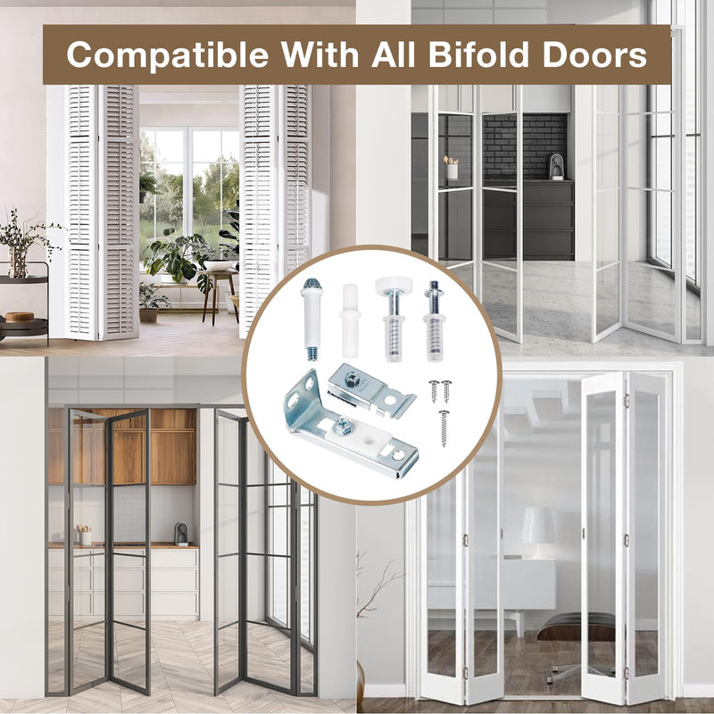 Bifold Door Hardware Repair Kit for 7/8" to 1" Sliding Door Track, Bifold Closet Door Hardware Kit Include Top & Bottom Bracket, Guide Wheel and Pivot, Folding Door Hardware Replacement (2 Pack) 2 Pack