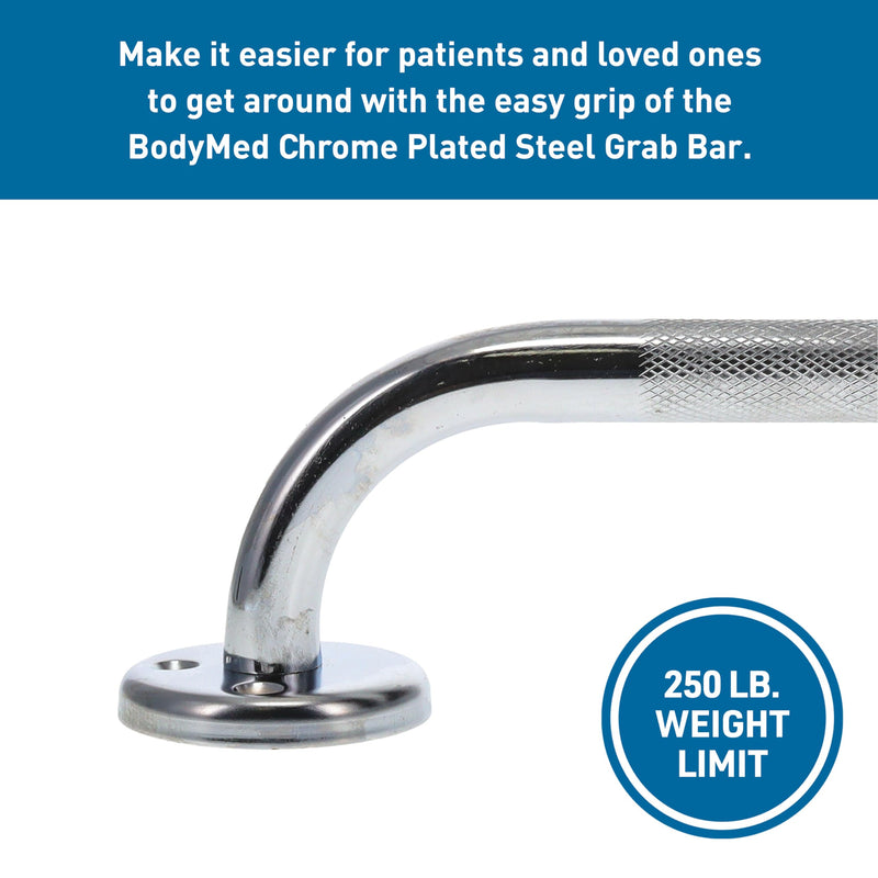 BodyMed 16-inch Chrome Plated Steel Grab Bar - Anti-Slip, Safety Aid Support for Bathrooms, Showers, Bathtubs and Toilets - Perfect for Adults and Seniors 16 in.