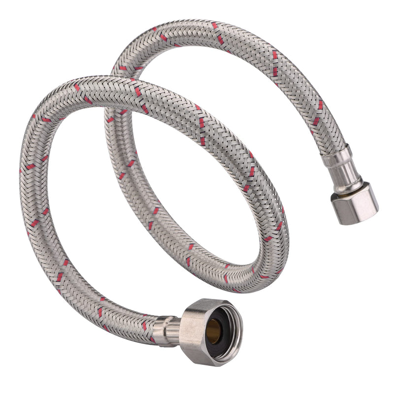 sumerain Braided Stainless Steel Faucet Supply Lines 24 Inch Length 1/2-inch FIP x 3/8-inch Compression Faucet Connector Flexible Hose, Pack of 2