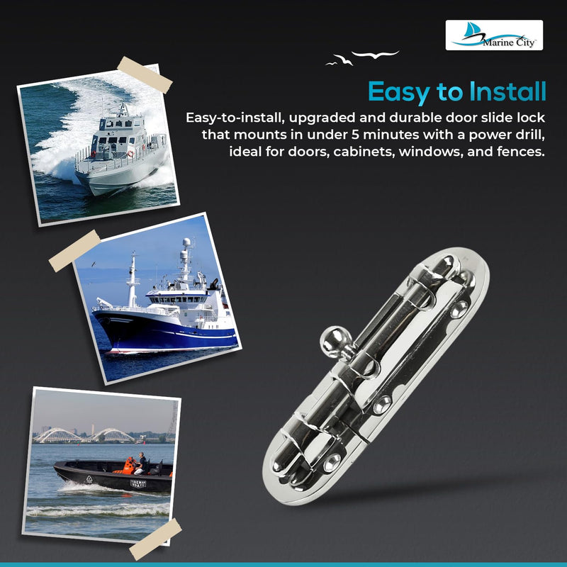 MARINE CITY Barrel Bolt Door Latches, 316 Stainless Steel, Rust & Corrosion-Resistant, Ideal for Windows, Hatches, Cabinets (Small) Small
