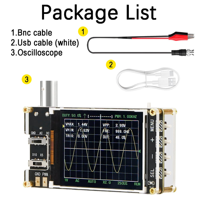 Handheld Digital Oscilloscope Kit, 2.4 LCD Screen 1MSa/s High Sampling Rate, 200KHz Bandwidth,Mini Portable Oscilloscope with Trigger Function Auto/Normal/Single，X10/X5/X1 Sensitivity