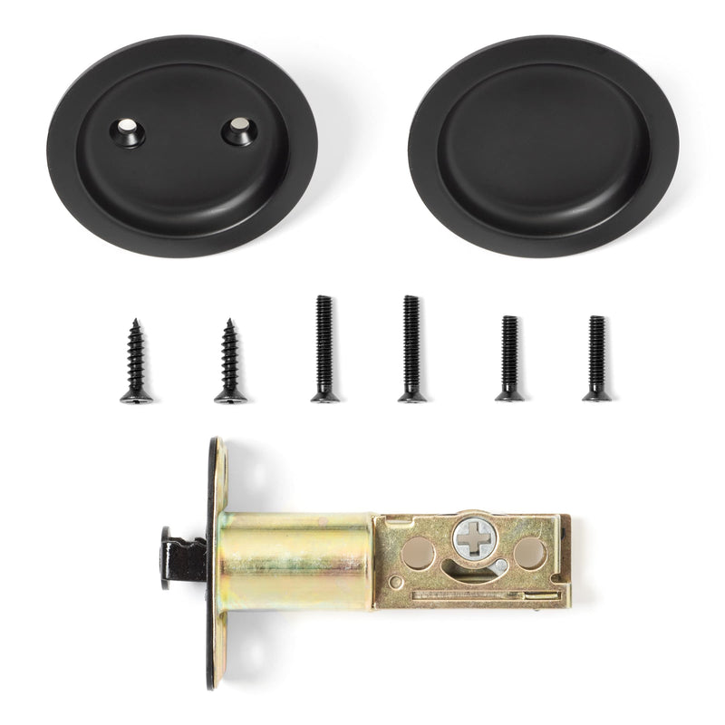 Dynasty Hardware Pocket Door Latch, Round Sliding Handle for Hall or Closet, Non-Locking Passage Pull, Easy Install Pocket Door Hardware, Flat Black Finish, 2-3/8" Backset, Universal Fit