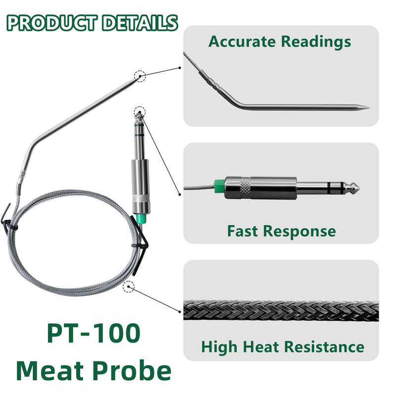 PT-100 Meat Temperature Probe Replacement Parts for Green Mountain Daniel Boone Choice, Jim Bowie Choice and Davy Crockett Wood Pellet Grill Smokes, Meat Probe Fits for GMG All Choice 110v Models