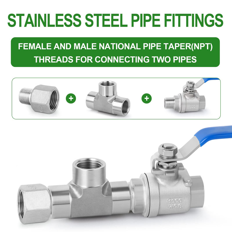 TAISHER 5PCS 304 Stainless Steel Pipe Fitting, Reducer Adapter, 1/4" Male NPTx 1/2" Female NPT 1/4” MNPT x 1/2“ FNPT 5