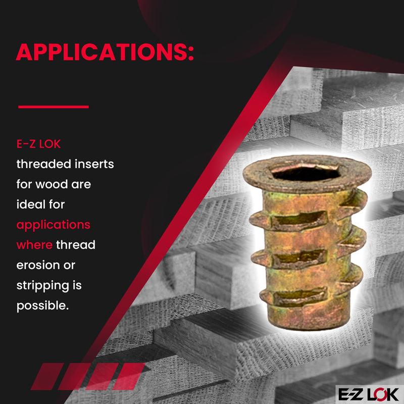 E-Z LOK Hex Threaded Inserts for Soft Wood, Zinc Alloy Flanged Thread Insert M4-0.7 x 10mm Length, Pack of 50, (900407-10) Flanged - M4-0.7 x 10mm