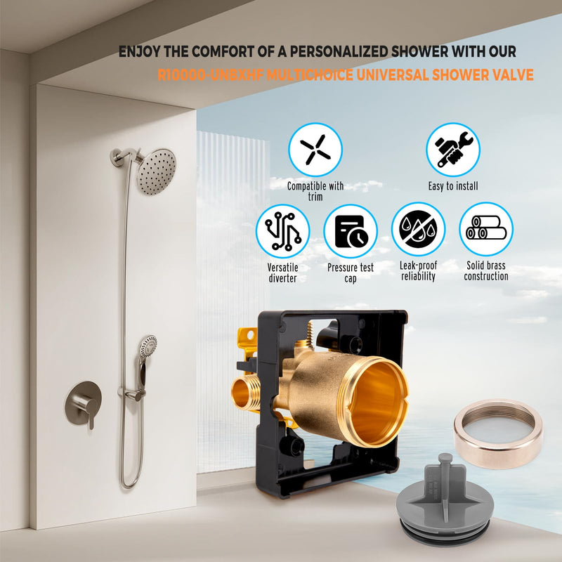 R10000 UNBXHF Universal Shower Valve Body Replace for Delta Faucet MultiChoice Bathtub and Shower Valve Body, for Tub Faucet Trim Kits, Fits Single or Dual Function Showers, Brass Body