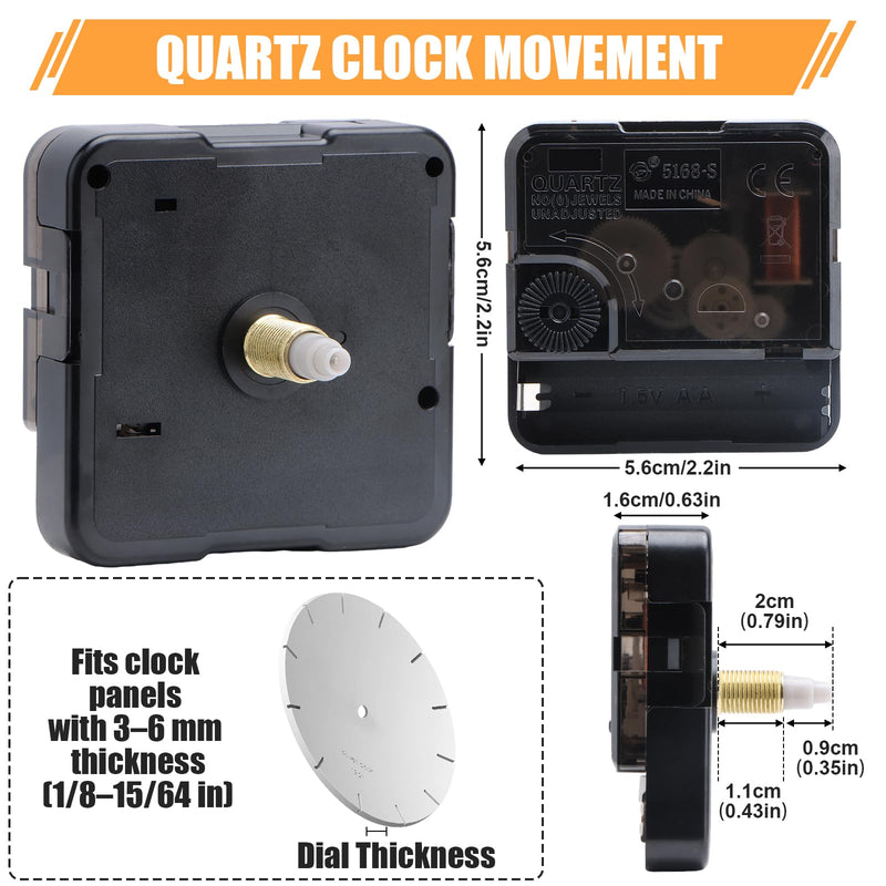16 Pack Quartz Clock Movement Mechanism Kit, Silent Sweep Non-Ticking, 20mm Total Shaft (11mm Thread) Fits 3–6mm Dials, 16 Hand Styles, Hanging Hooks & Traceless Nails, DIY Wall Clock Repair 16-pack