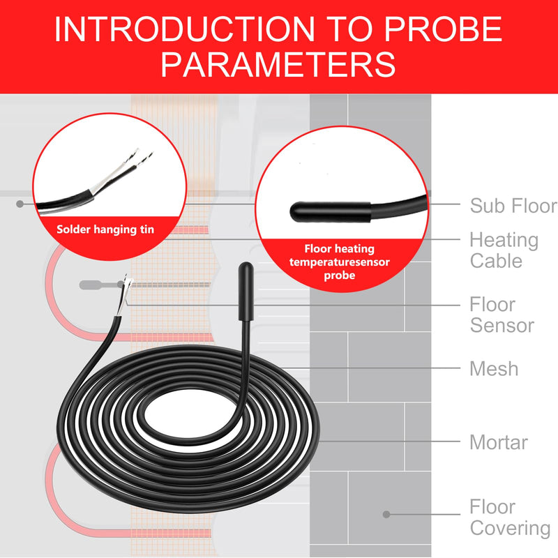 Floor Heat Sensor Probe 10Kohm Suitable for Most Heating Installations Underfloor Sensor Probe