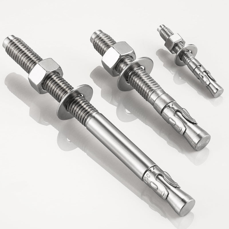 10Pcs 1/4x3" Inch Standard Fasteners for Heavy-Duty 304 Stainless Steel Wedge Anchors for Cement and Concrete 1/4x3" 10