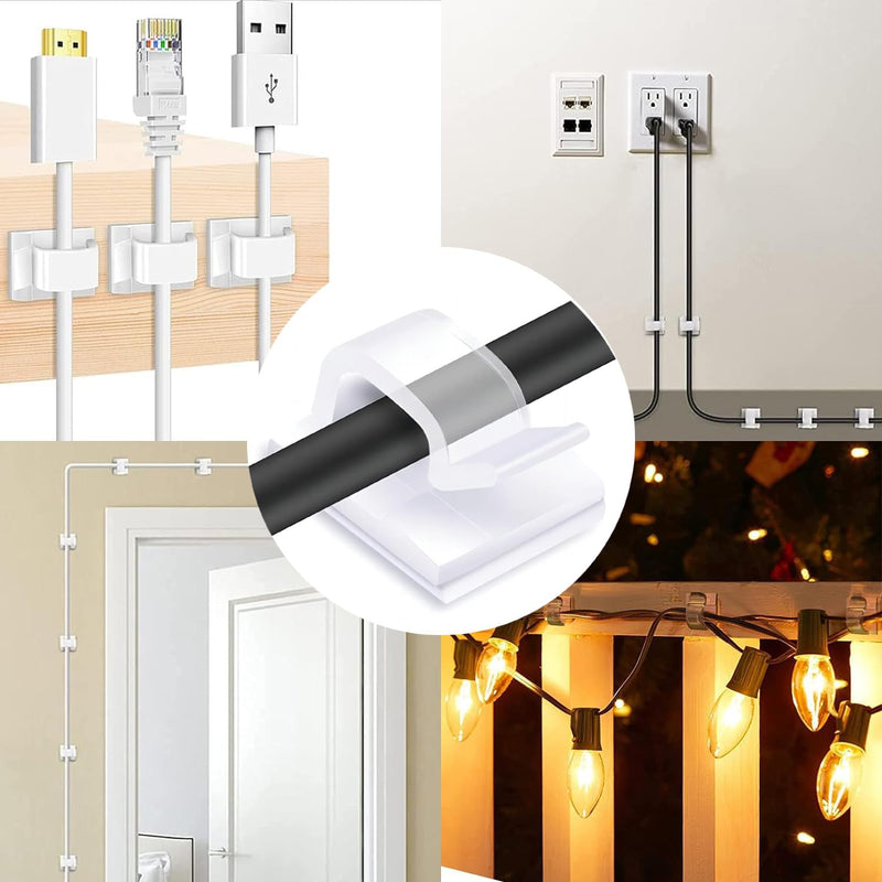 Cable Clips，50PCS Electrical Cord Management Adhesive Cable Wire Clip Wire Clips Wall，Used for Cars, Offices, and Homes Cable Clips Cord Organizer (Transparent) Transparent