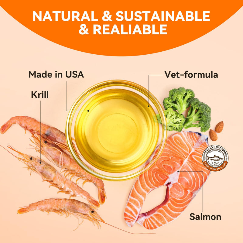 Fish Oil for Dogs, Antarctic Krill & Wild Alaskan Salmon Oil, Omega-3 Fish Oil with EPA & DHA for Healthy Skin and Coat, Less Shedding, Itch Relief, Immune Supplement with Pump-8 oz, Liquid - PawsPlanet Australia