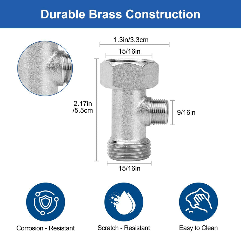 EEEKit T Adapter for Bidet, 7/8" x 7/8" x 3/8" 3 Way Tee Connector Bidet with 12 Inch Braided Toilet Connector for Toilet Bathroom