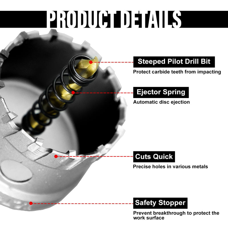 SALI 1" (26mm) TCT Hole Saw Kit Tungsten Carbide Tipped Hole Saw Drill Bit with Titanium-Plated Pilot Drill bit for Metal, Stainless Steel, Iron, Wood, Plastic 1 in
