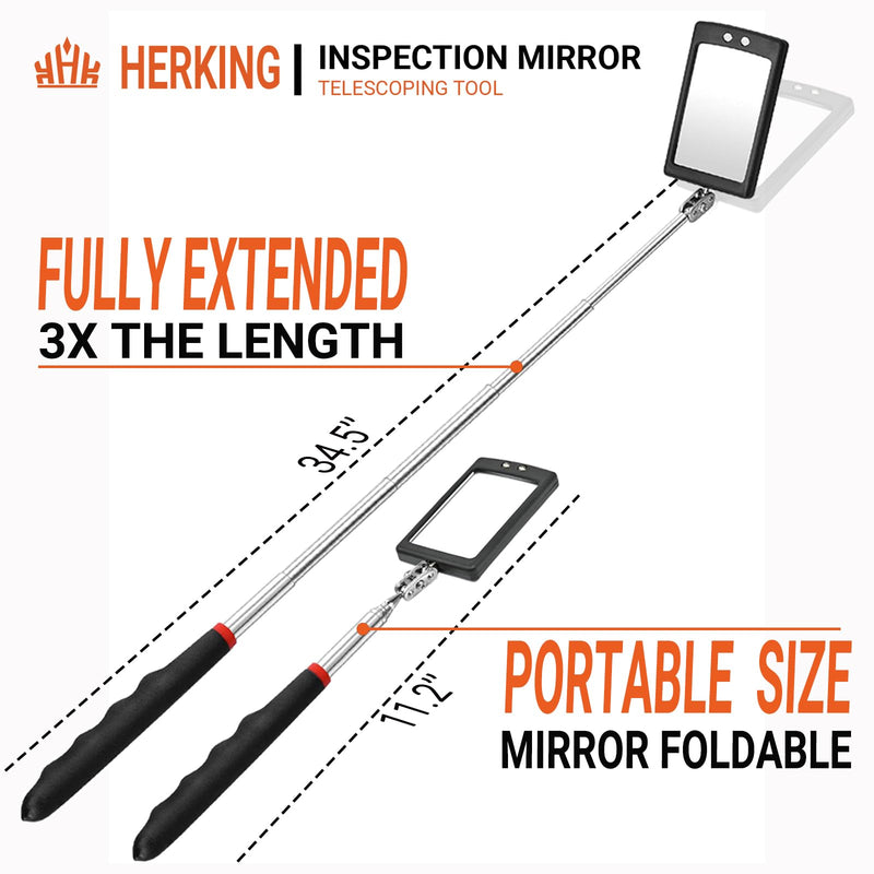Stocking Stuffers for Men - Telescoping Inspection Mirror with LED Light, Square Mechanic Mirror Tool, Christmas Gifts for Men, Mens Gifts Idea for Dad, Husband, Boyfriend, Handyman Square Mirror