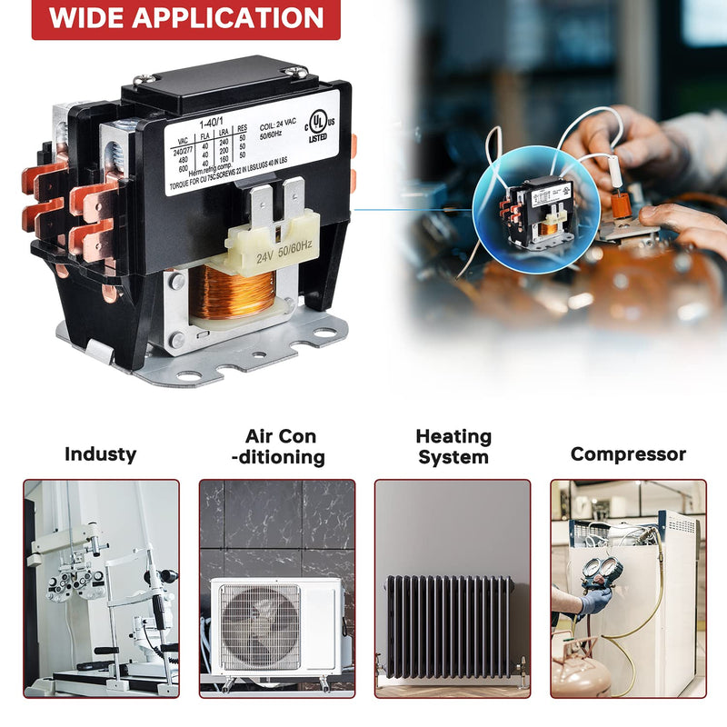 BOJACK 1 Poles FLA 40 Amp Coil 24 VAC Air Conditioner Condenser Compressor Contactor AC Definite Purpose Contactor 1P 40A 24V