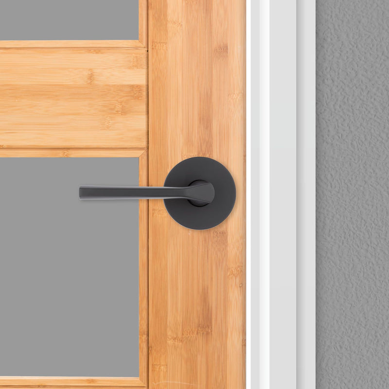 Kwikset Lisbon Interior Passage Door Handle, Round Lever for Closet and Hallway Doors, Reversible Non-Locking Handle Lever, Matte Black, with Microban Protection