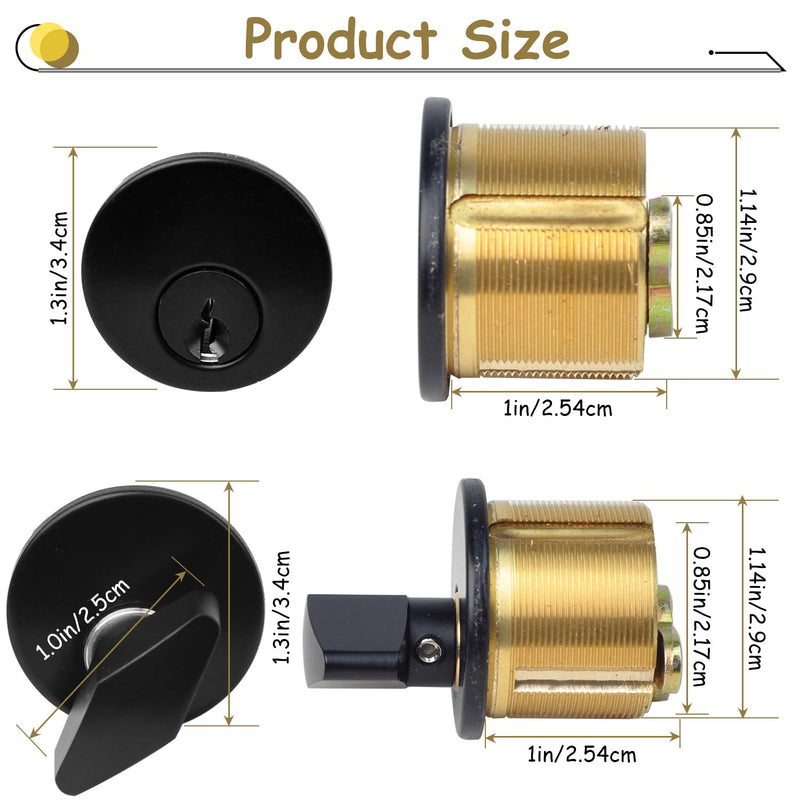 Commercial Mortise Door Lock, Storefront Door Lock with Key | 2 PCS Black Cylinder Lock Replacement, fits for Adams Rite