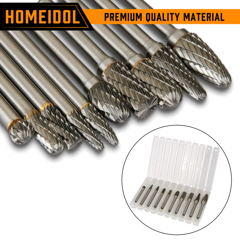 Carbide Burr Set Die Grinder Bits Rotary Tool Bits 1/4" Shank 10 PC Double Cut Wood Carving Accessories Cutting Burrs Metal Grinding Engraving Polishing Porting Trimming Shape 3