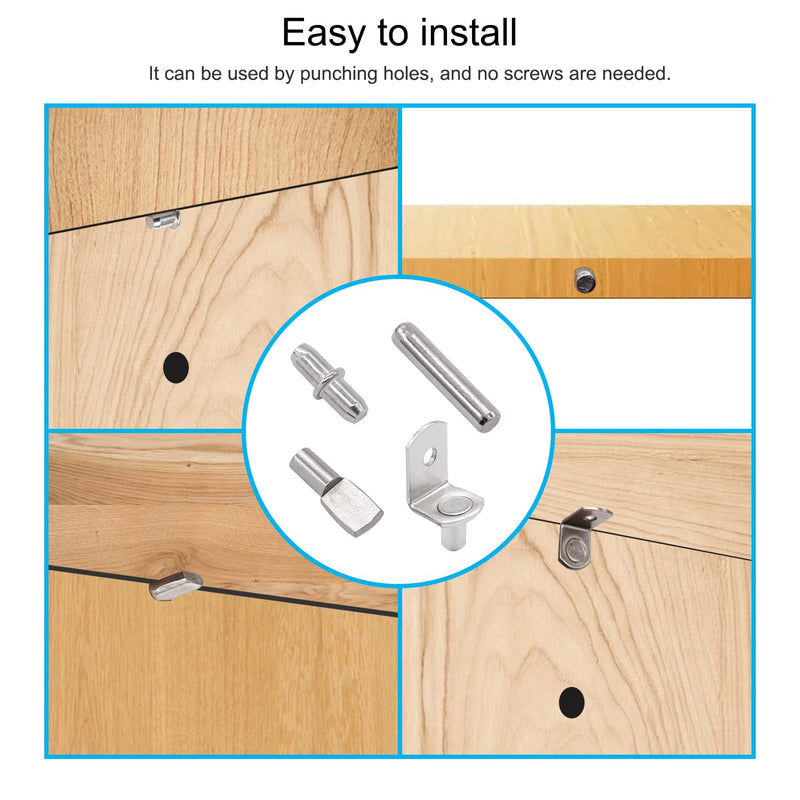 100PCS 4 Styles Shelf Pins Kit - Nickel Plated Shelf Bracket Pegs & Shelf Support Pins,Dowel Pin and Shelf Holders for Shelves Cabinet Furniture Closet etc