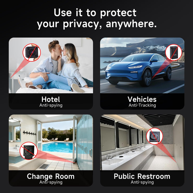 Upgraded Multi-Function Hidden Camera Detector - Precision Detection, GPS Tracker Detector, Anti-Spy RF Detector & Camera Finder for Airbnb, Hotels, Travel, and Fitting Rooms Black