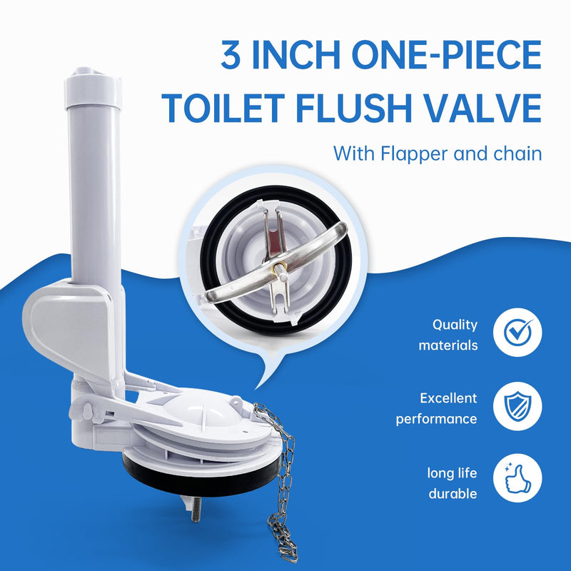 3-Inch One Piece Toilet Flush Valve Repair Kit, Universal Replacement with Flapper & Chain, Leak-Proof Silicone Seal, Easy Install, Compatible with TOTO/American Standard (Not for Two-Piece Toilets)