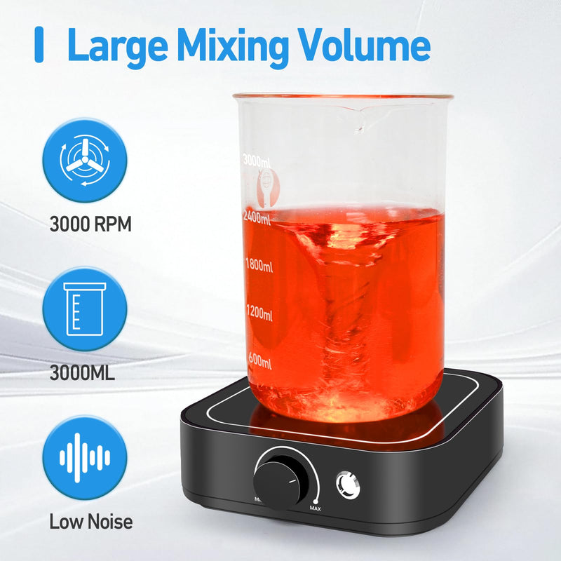 Magnetic Stirrer 3000rpm with LED Light, Magnetic stir Plate with 2pcs Stir Bar, Mini Magnetic Mixer Stirrer Max Stirring Capacity 3000mL for Lab and Homebrew (No Hot Plate)