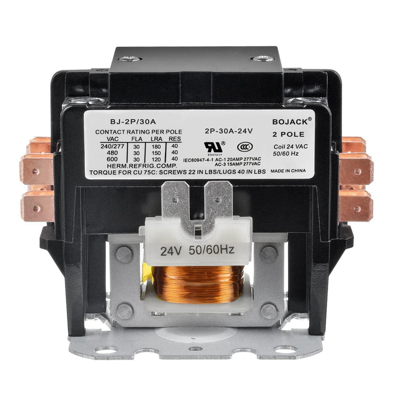 BOJACK 2 Poles FLA 30 Amp Coil 24 VAC Air Conditioner Condenser Compressor Contactor Motor Definite Purpose AC Contactor 2P 30A 24V