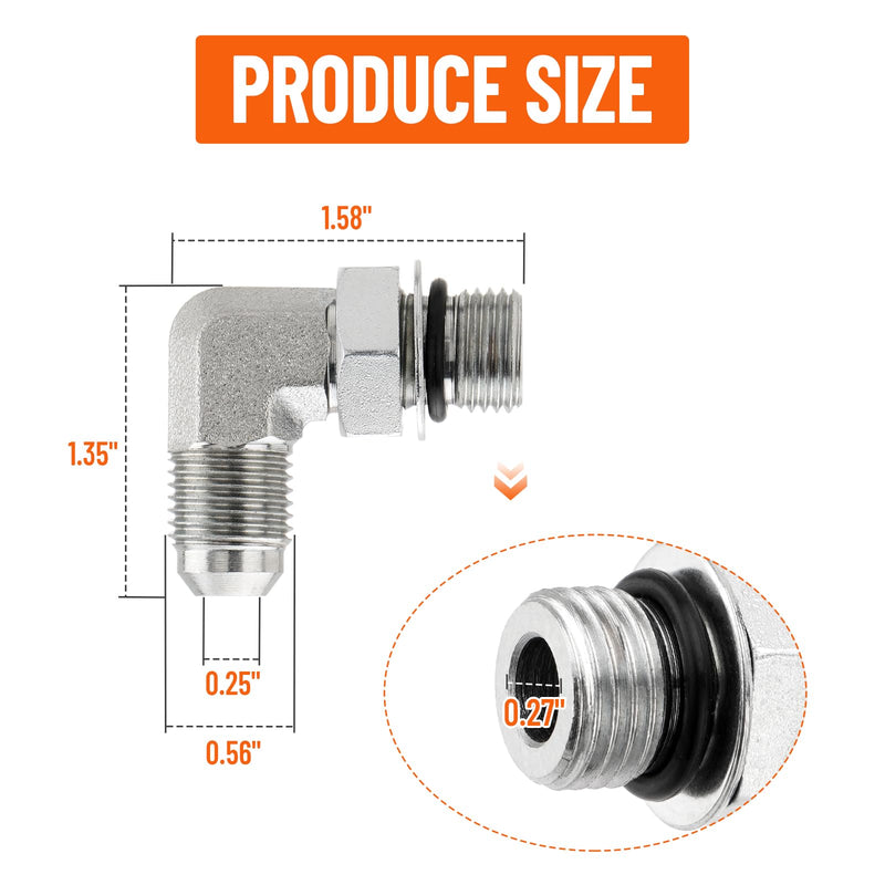 5 Pack 90 Degree Elbow Hydraulic Hose Fittings: 3/8" JIC 37° Male x #6 SAE/ORB Male, Hydraulic End Connectors with Protection Cover 3/8" JIC Male x 3/8" ORB Male-5 Pack