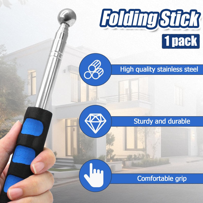 Litoexpe 115cm Hollowing Drum Hammer Sound Detection Folding Stick, Thickened Telescopic Rod for House Decoration Inspection (Blue) Blue