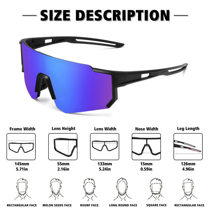 STORYCOAST Polarized Sports Sunglasses for Men Women,Driving Fishing Cycling Mountain Bike Sunglasses UV400 Protection 3pack Matte Black/Gray+matte Black/Red+matte Black/Dark Blue 73 Millimeters