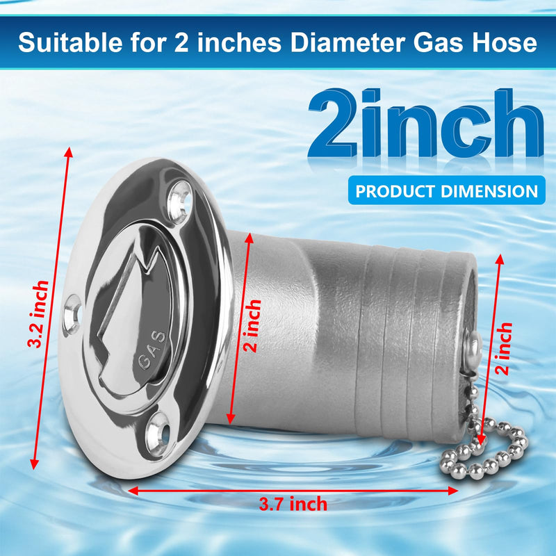 Boat Fuel Deck Fill/Filler with Keyless Cap with Screws, Marine Mirror Polished Stainless Steel Hardware Angled Neck for Boat Yacht Caravan 2inch Gas