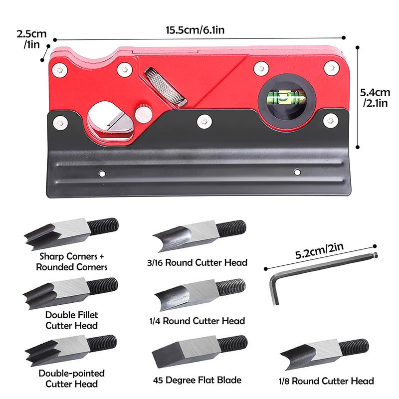 Chamfer Plane, Wood Chamfer Plane with 7 Cutter Heads, Woodworking Edge Corner Flattening Tool with Auxiliary Locator, Woodworking Hand Planer Suitable for Quick Edge Trimming of Wood (Red) Red