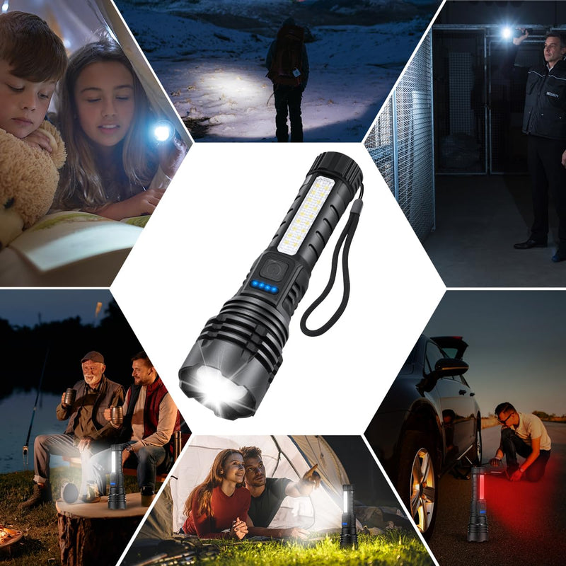 Rechargeable Flashlights High Lumens, 7Mode Flashlights Rechargeable, Super Bright Flashlight Camping, Adjustable Tactical Flash Light High Powered, LED Flashlight for Home Emergency 4Pack