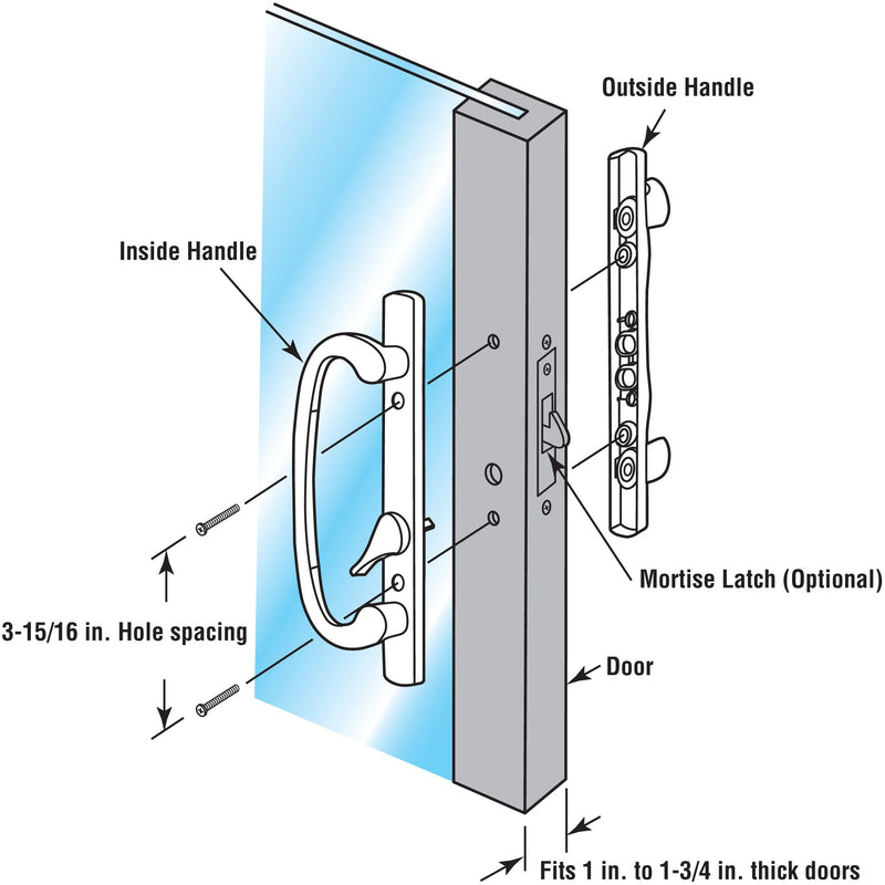 Prime-Line C 12807 Mortise Style Sliding Patio Door Handle Set - Replace Old or Damaged Door Handles Quickly and Easily – Bronze Diecast, Non-Keyed, Fits 3-15/16” Hole Spacing (1 Set)