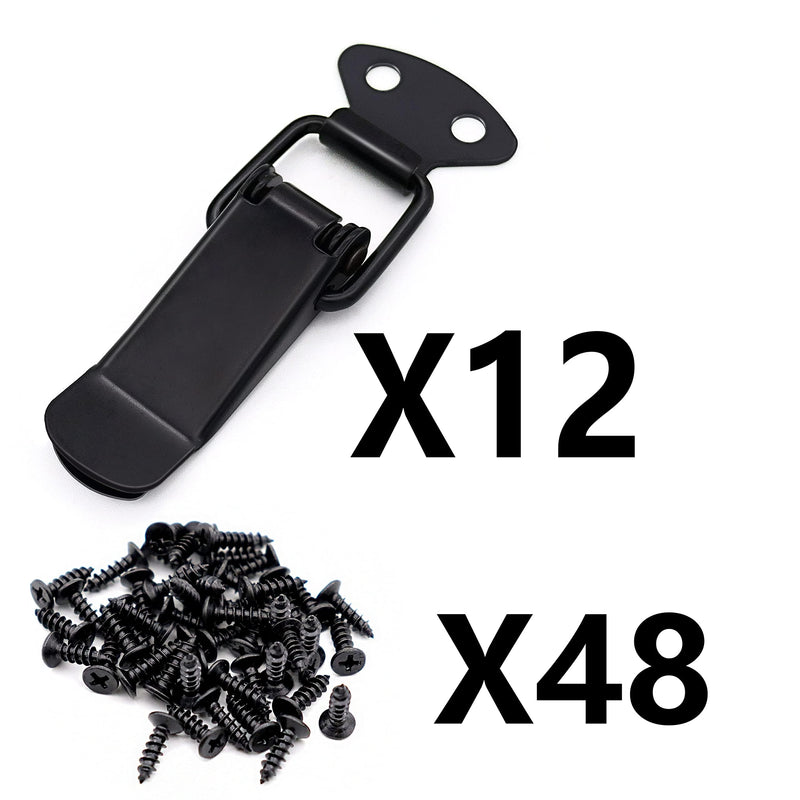 Lesnala 12 Set of Black Toggle Latch Stainless Steel Spring Toggle Lock Clasp Buckle Latch for Wooden Case Toolboxes Cabinet Chest, Latch Catches Hasps Clamps 75mm Overall Length with Mounting Screws