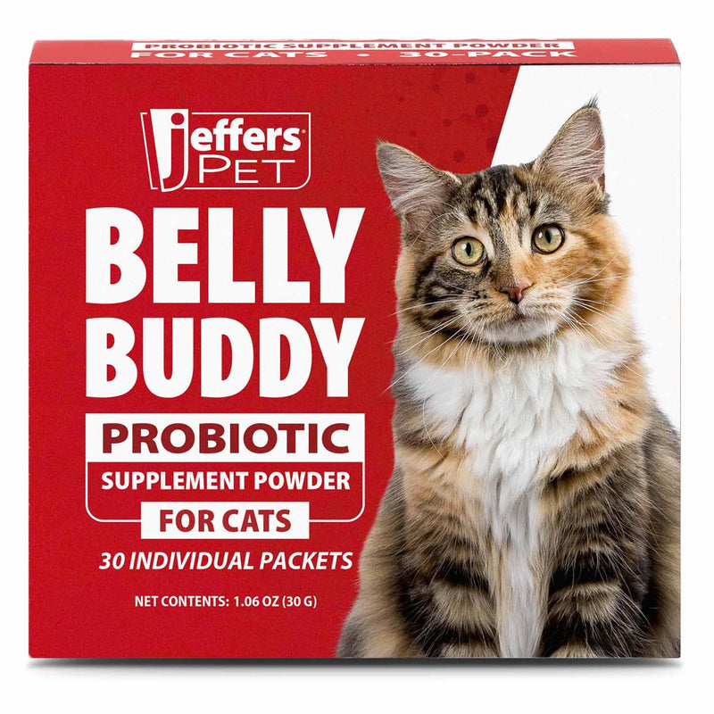 Jeffers Belly Buddy Cat Probiotic Powder Packets, 30 Count - Veterinary Formulated, Four Probiotic Strains & Vitamins for Gut Health, Diarrhea & Digestive Balance, Chicken Liver Flavor, USA Made For Cats 30 ct
