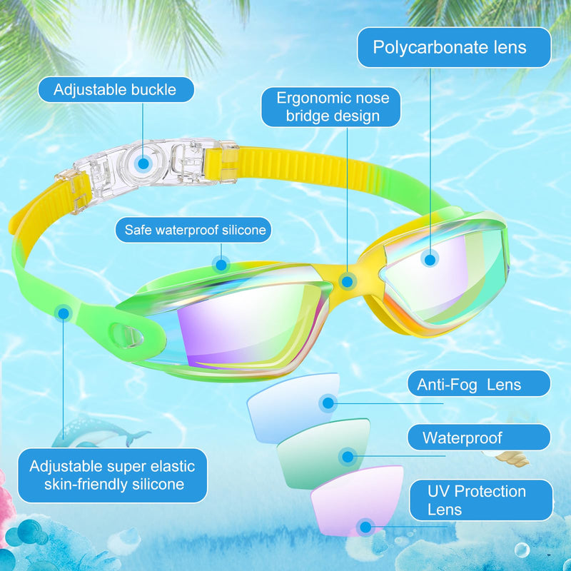 Konohan 10 Pack Swim Goggles for Kids Adults Anti Fog No Leak Silicone Swimming Goggles Glasses Ear Plugs Nose Clips for Pool Brilliant Colors