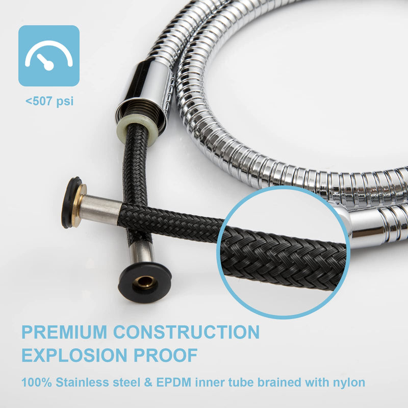 OFFO Shower Hose, 48 Inch Bidet Hose High Pressure Explosion Proof Toilet Hose for Bidet Sprayer Stainless Steel Electroplating Handheld Shower Hose Flex Hoses with Woven Inner Tube, Chrome 48 in
