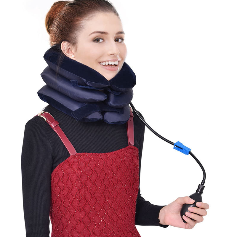 Inflatable Neck Stretcher Neck Brace, Inflatable neck stretcher neck bracket, neck traction pillow for neck decompression and neck tension relief (blue)