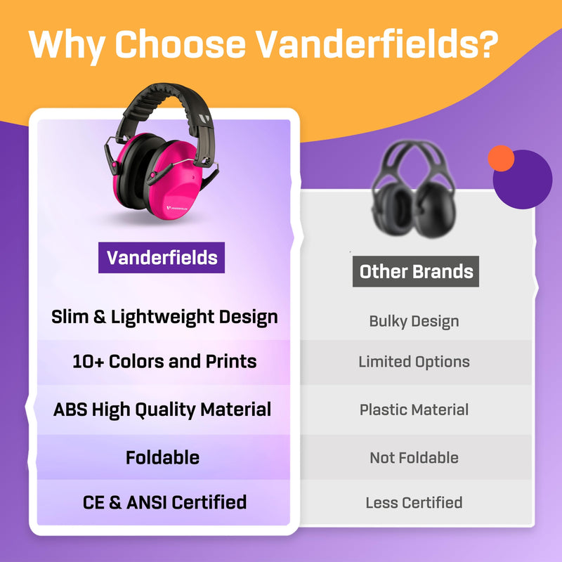 Vanderfields Hearing Protection Ear Muffs for Noise Reduction, 26dB Certified, Noise Cancelling Safety Ear Protection for Shooting, Adult Headphones for Lawn Mowing, DIY, Construction, Woodworking Pink
