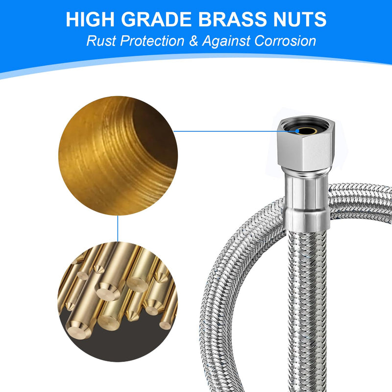 Universal Flexible Toilet Connector, 24-Inch x 3/8" Comp x 7/8" BC, Premium Braided Stainless Steel Toilet Water Supply Connector Line with Anti-Leaking Brass Nut 24 Inch