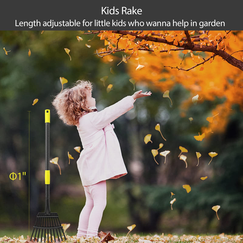 Oliynedy Leaf Rake for Gardening, Adjustable Metal Garden Rake for Leaves Long Handle 30-60", 11 Tines 9" wide Small Lawn Collapsible Yard Adult Kids Rake for Camping Flower Beds Mulch Shrub 30-60"