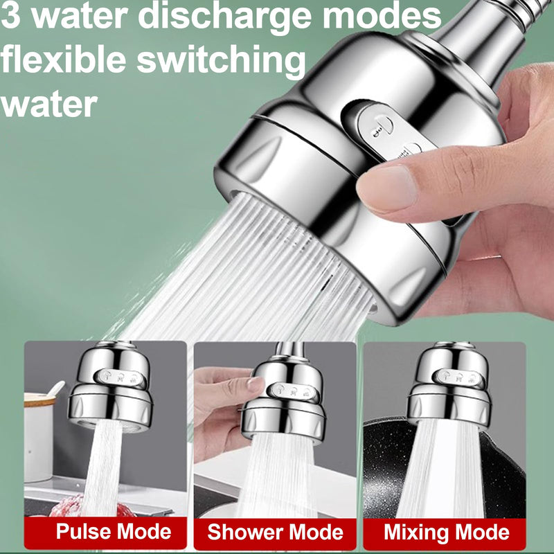 Faucet Sprayer Attachment，Kitchen Faucet Head Replacement 360° Rotatable 3-Speed Faucet Extender with Universal Aluminum Adapter for Kitchen Sink Long