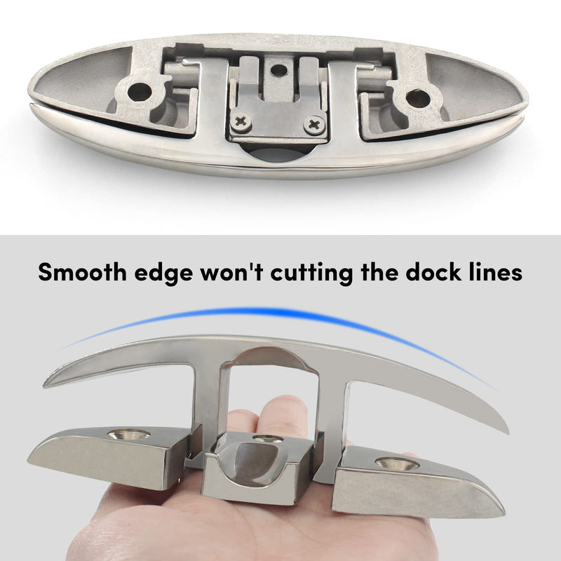Folding Boat Cleats 5 inch and 6 inch (2 Sizes), 316 Stainless Steel Flip Up Dock Cleat for Deck and Boat, Dock Cleats Boat Dock Cleats Folding Cleat Rope Cleat Boat Cleat with Fasteners (2,4 Pack) 5inch 2 Pack